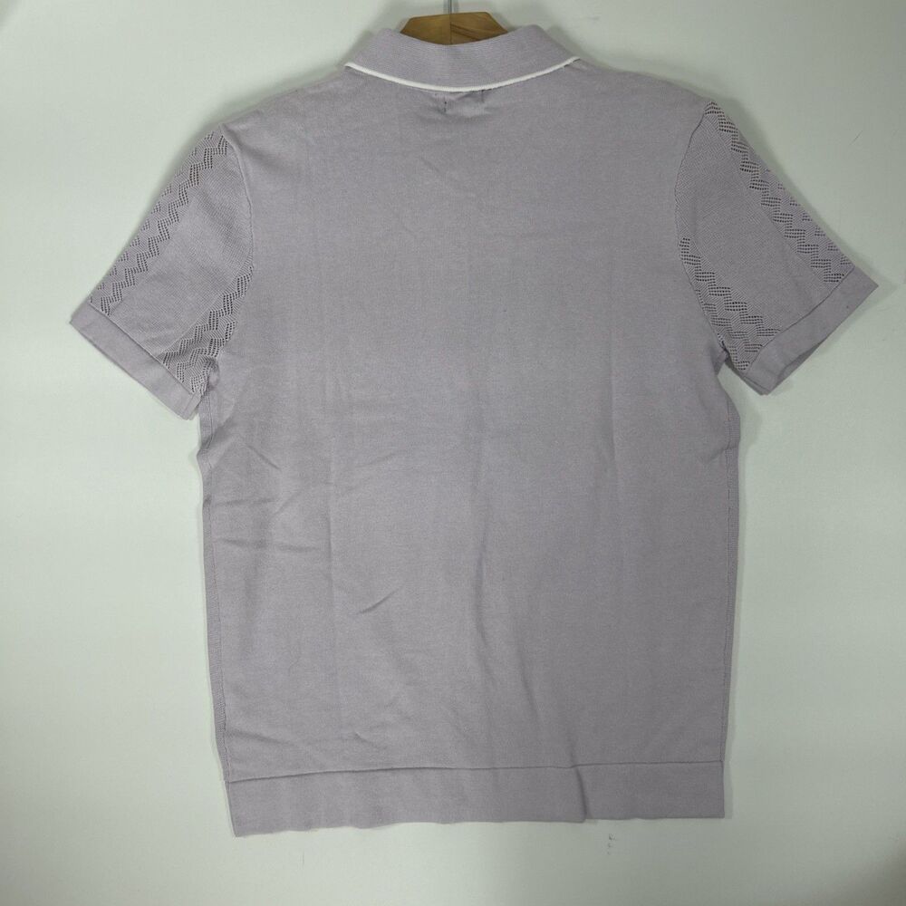 NWT Express Men’s Medium Button Down Collard Style Knit Shirt 100 % Cotton LILAC - Picture 5 of 7